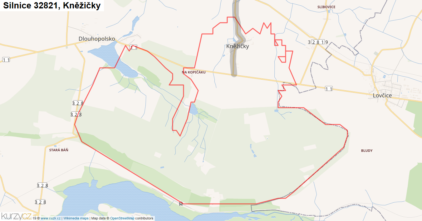 Kněžičky, Silnice 32821 - Mapa