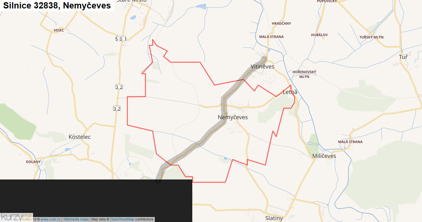 Nemyčeves, Silnice 32838 - Mapa