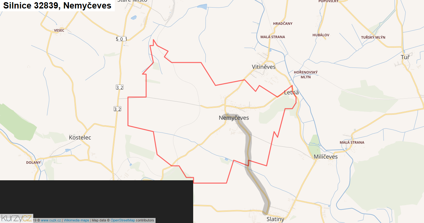 Nemyčeves, Silnice 32839 - Mapa