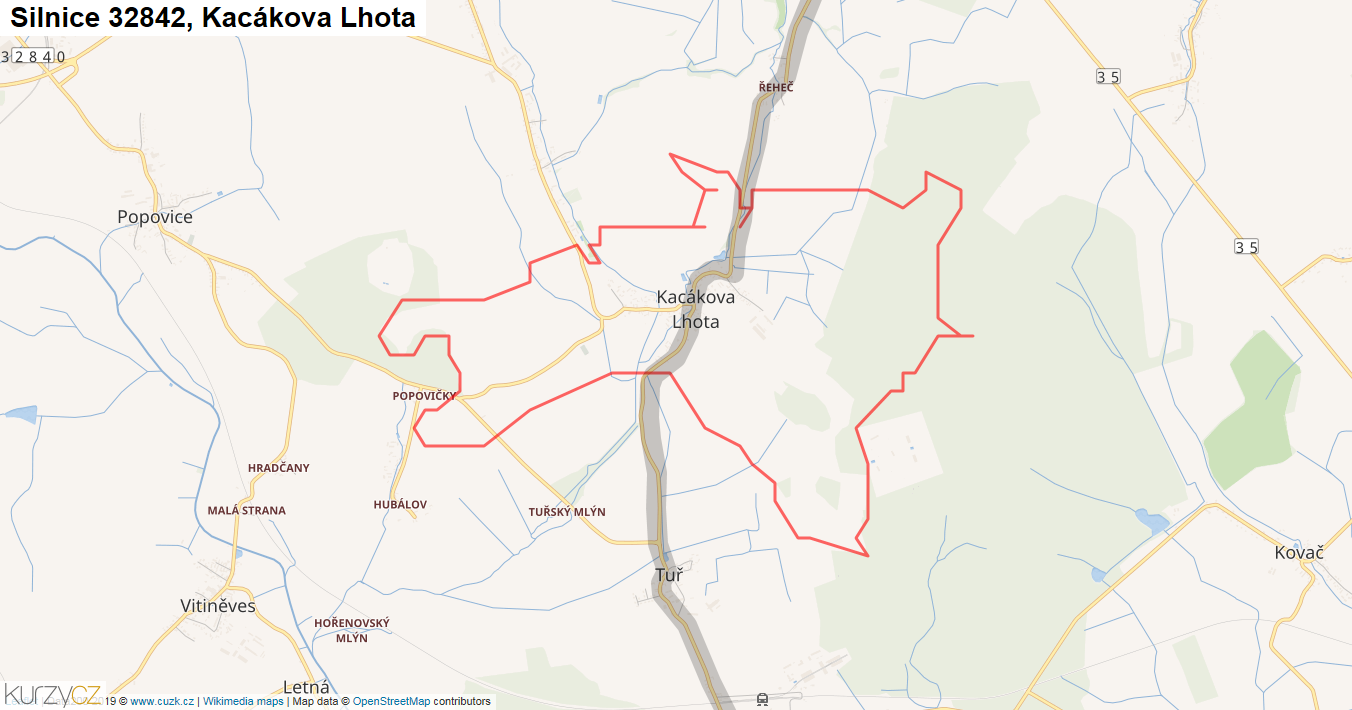 Kacákova Lhota, Silnice 32842 - Mapa