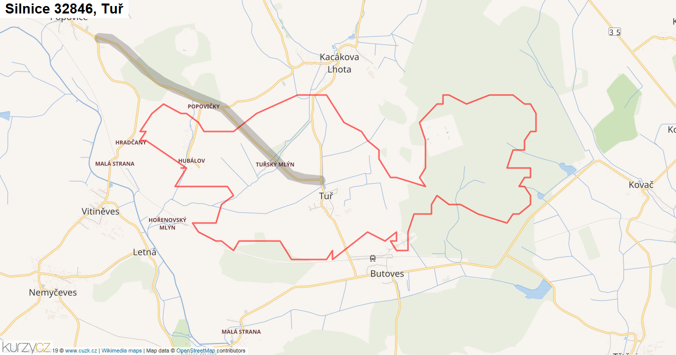 Tuř, Silnice 32846 - Mapa