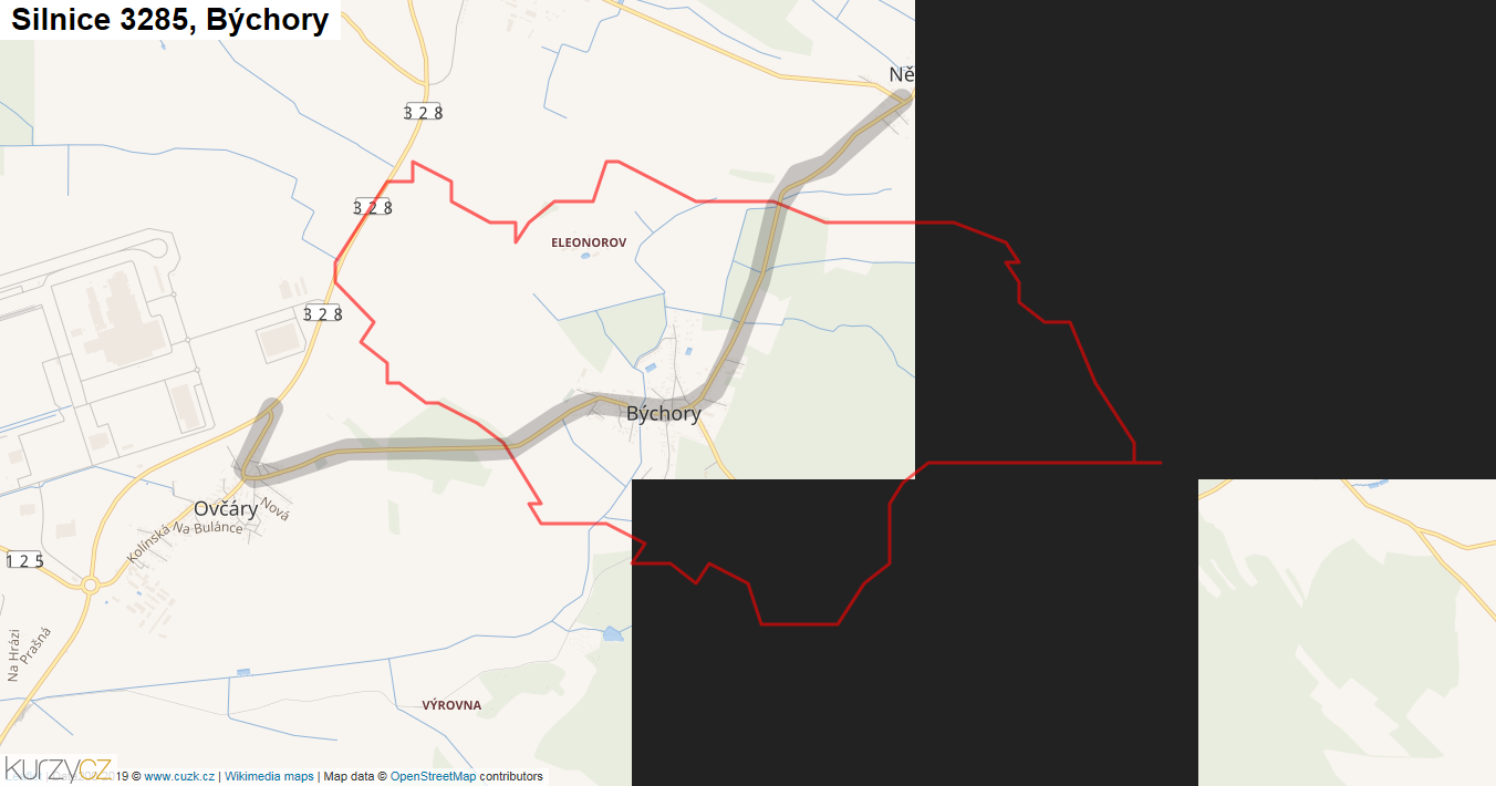Býchory, Silnice 3285 - Mapa