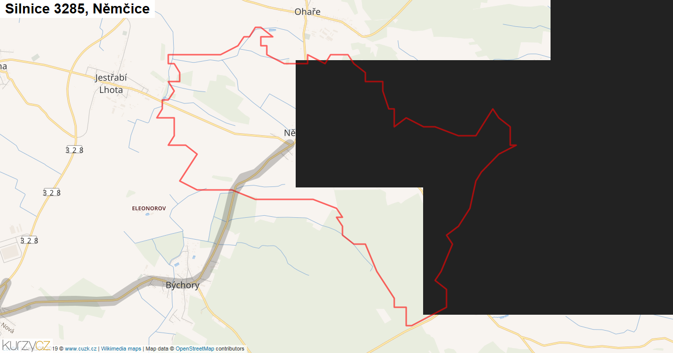 Němčice, Silnice 3285 - Mapa