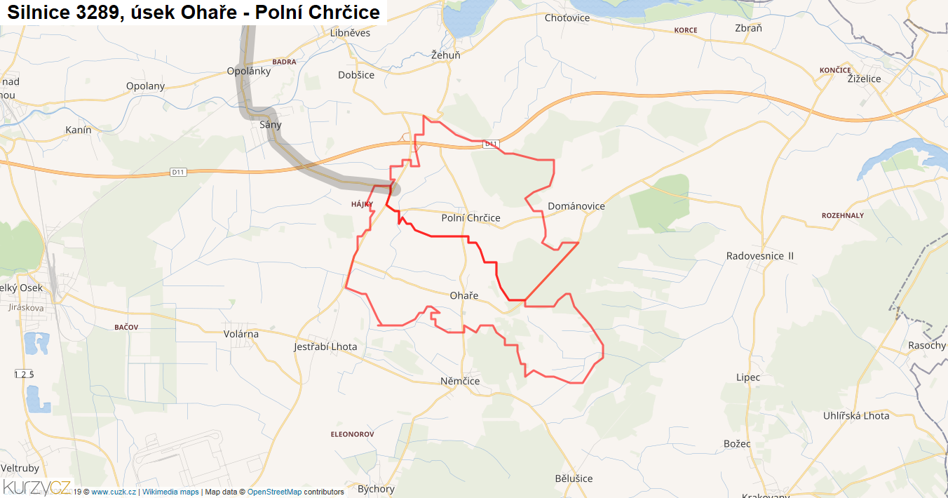 Úsek Ohaře - Polní Chrčice, Silnice 3289 - Mapa