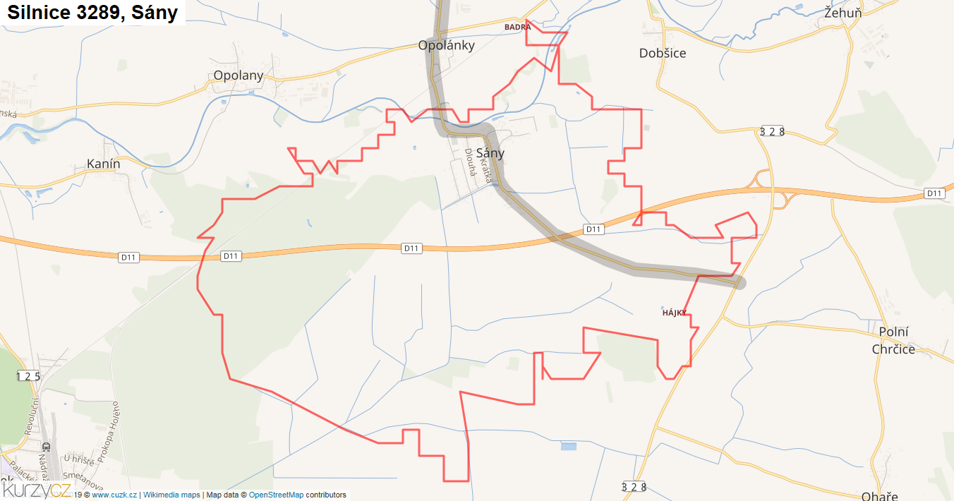 Sány, Silnice 3289 - Mapa