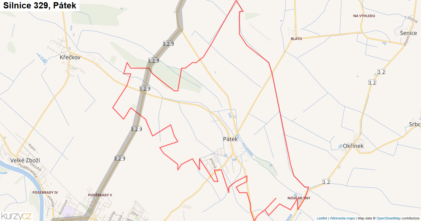 Pátek, Silnice 329 - Mapa