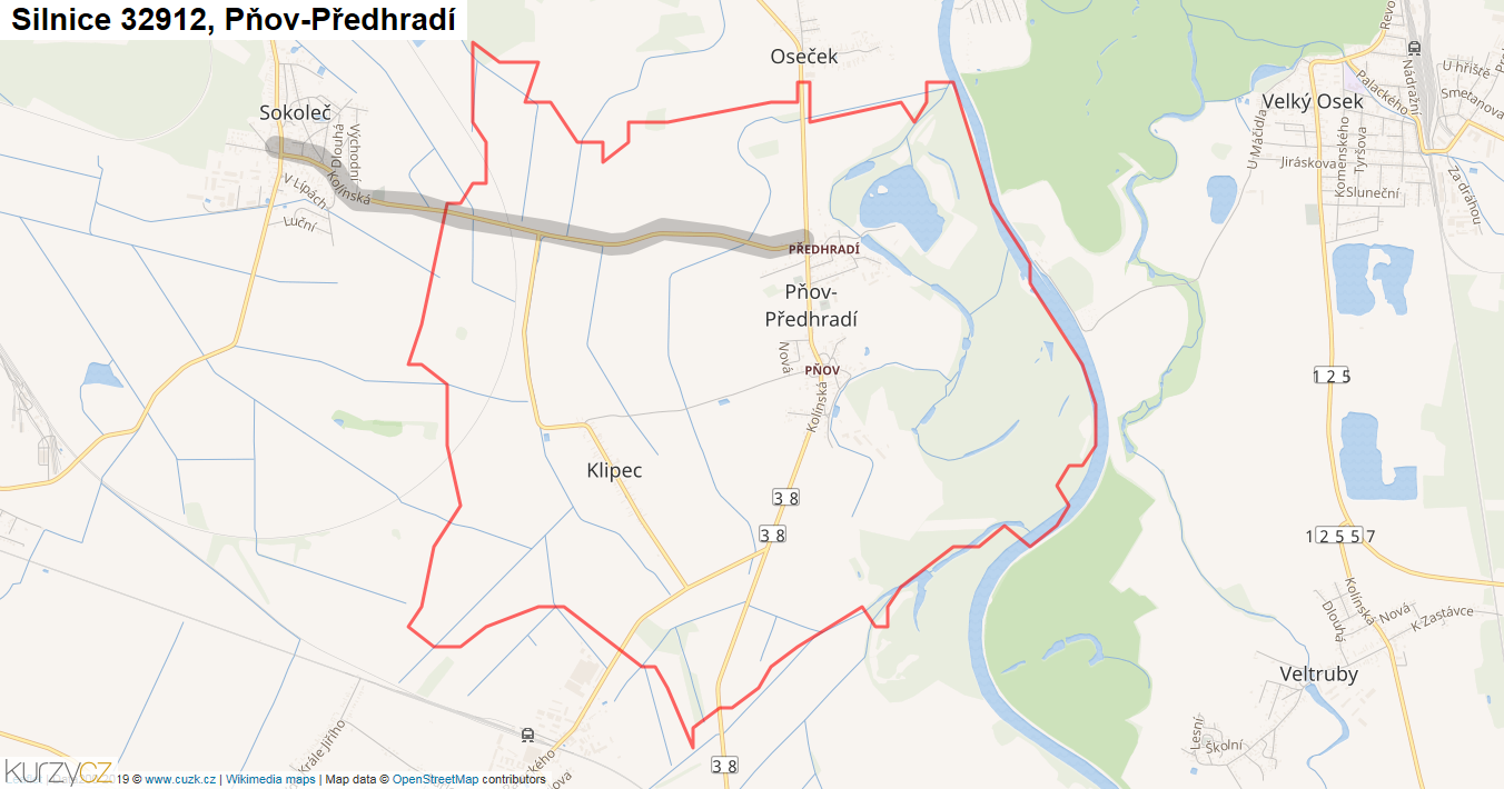 Pňov-Předhradí, Silnice 32912 - Mapa