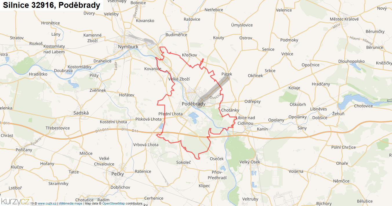 Poděbrady, Silnice 32916 - Mapa