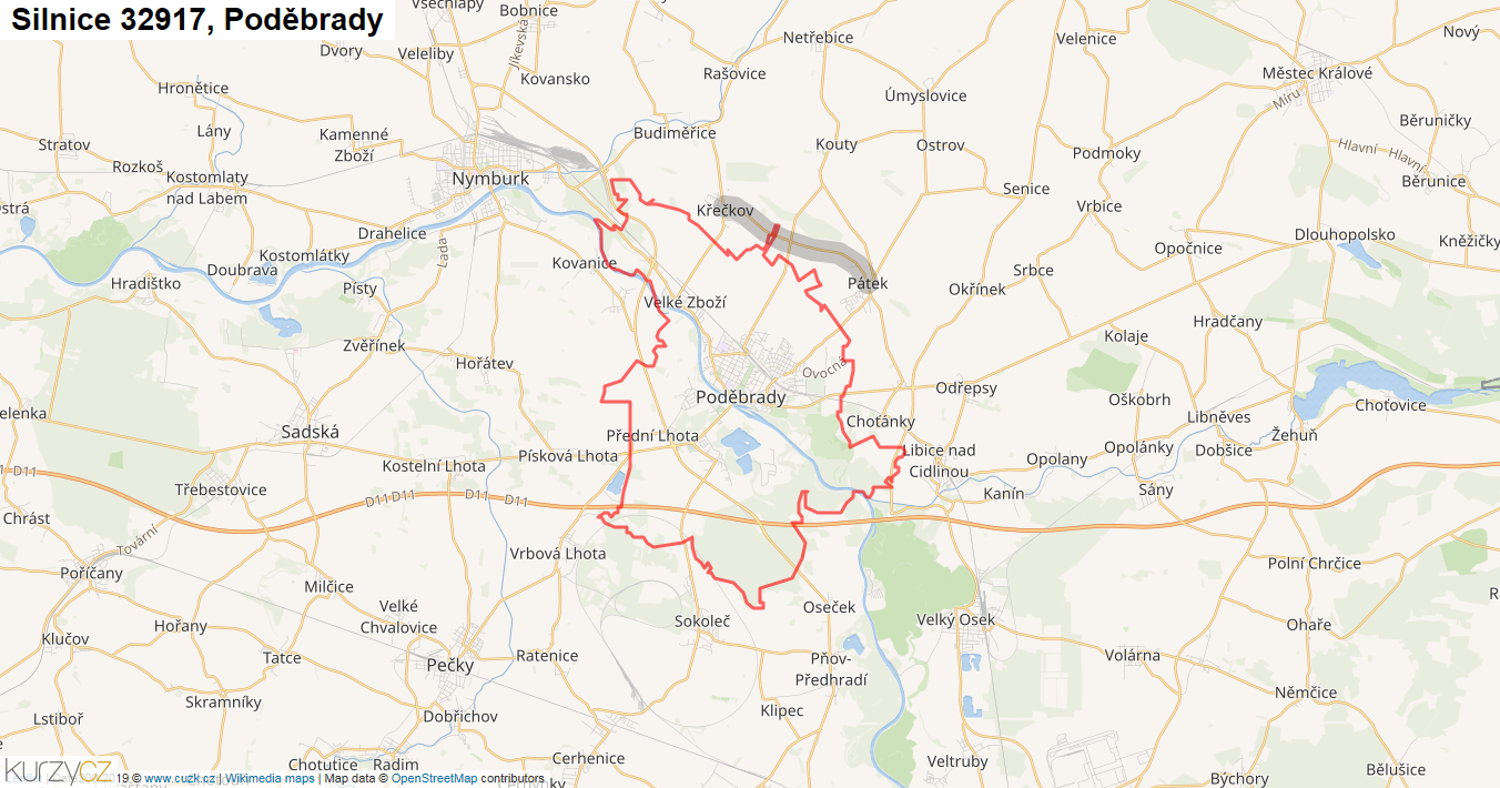 Poděbrady, Silnice 32917 - Mapa