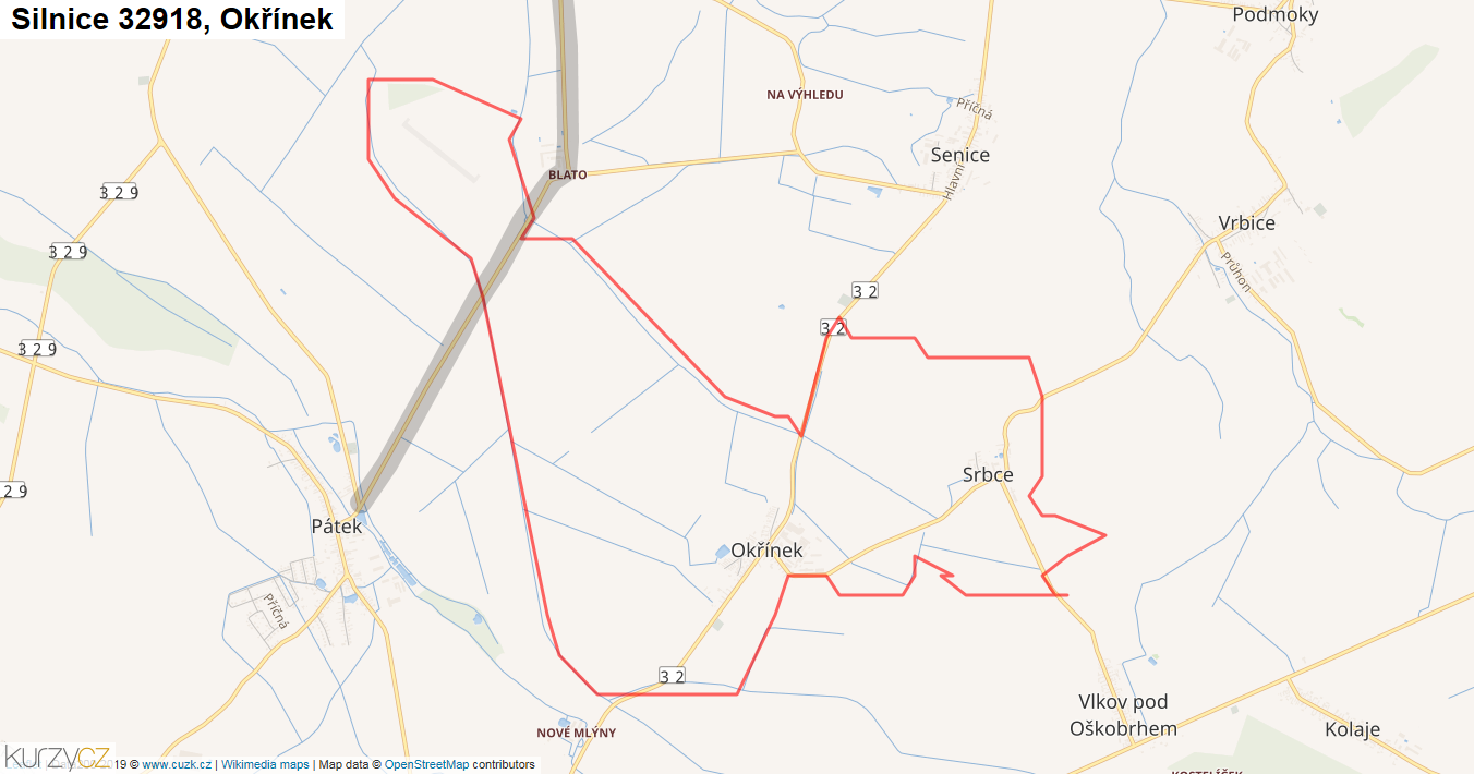 Okřínek, Silnice 32918 - Mapa