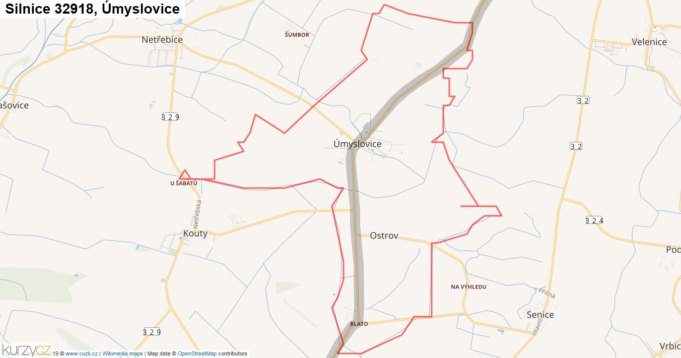 Úmyslovice, Silnice 32918 - Mapa