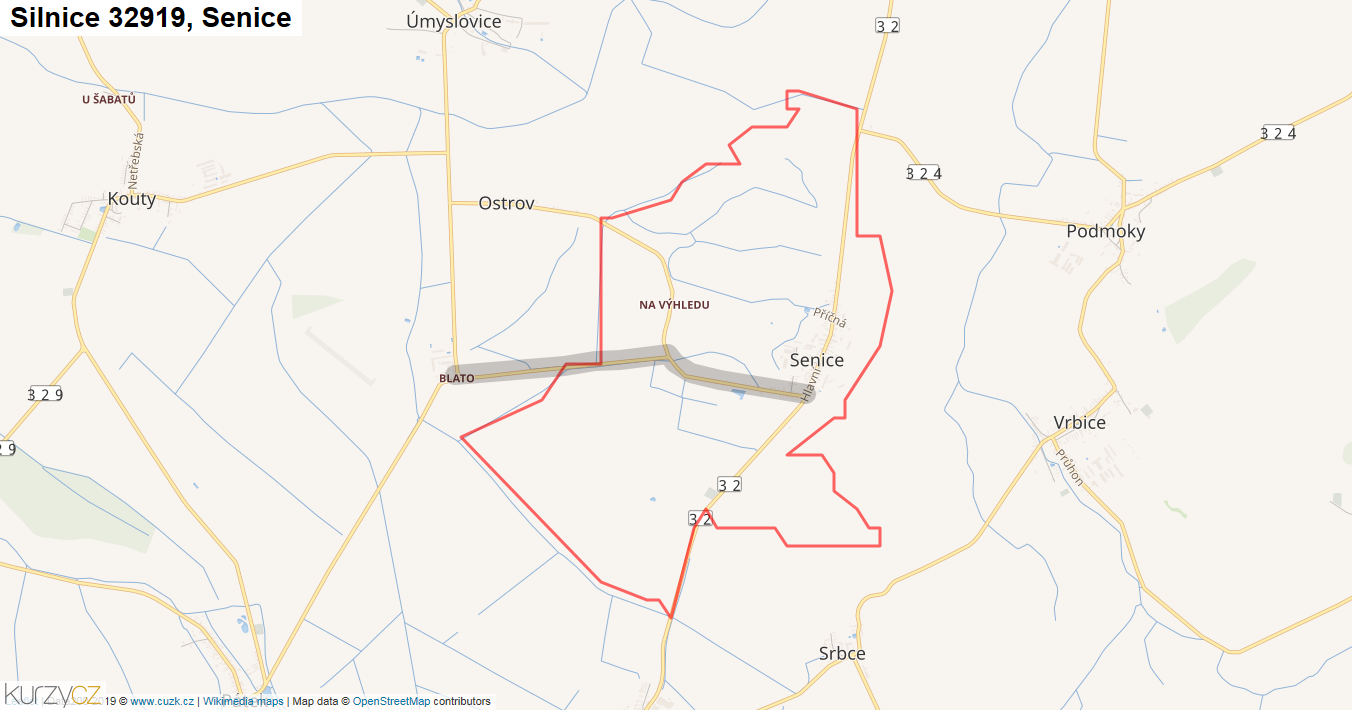 Senice, Silnice 32919 - Mapa