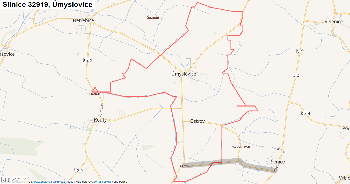 Úmyslovice, Silnice 32919 - Mapa