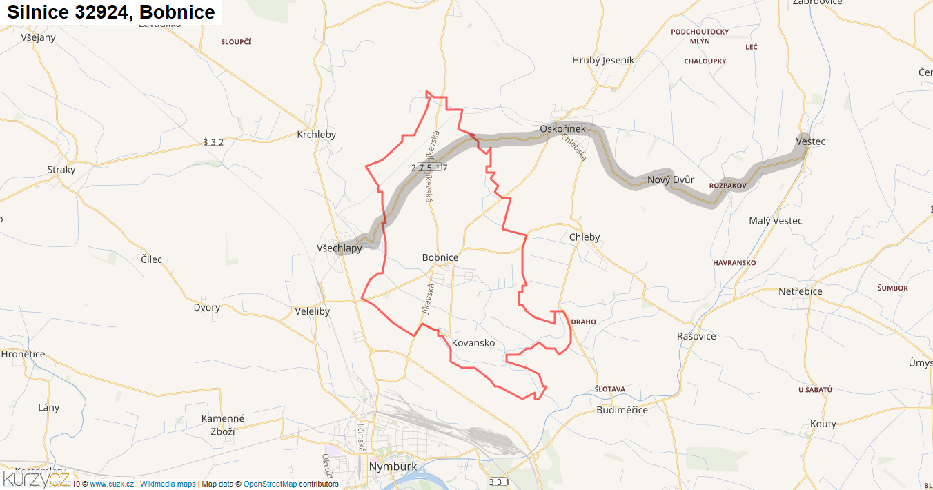 Bobnice, Silnice 32924 - Mapa