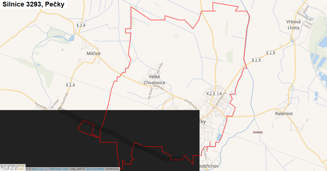 Pečky, Silnice 3293 - Mapa