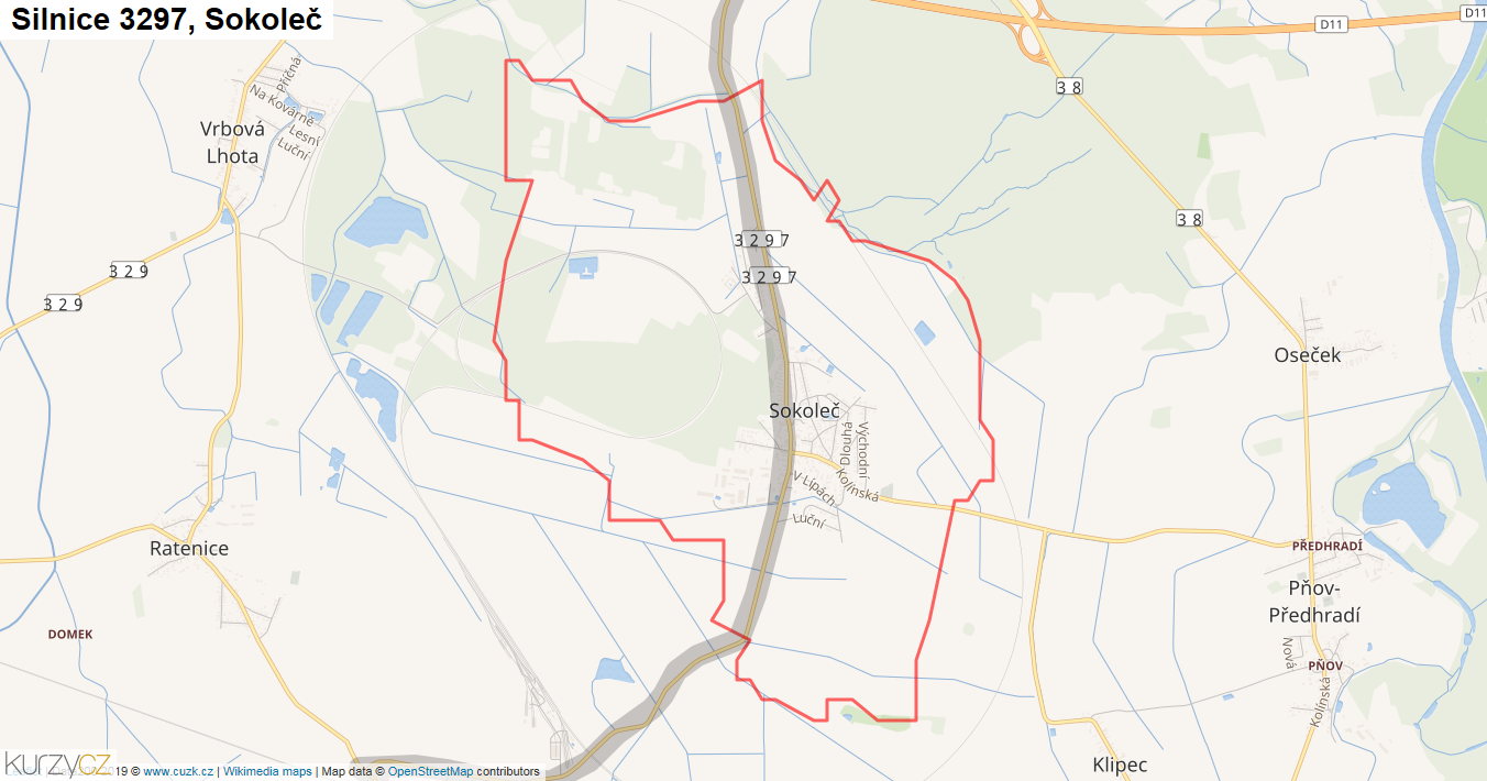 Sokoleč, Silnice 3297 - Mapa