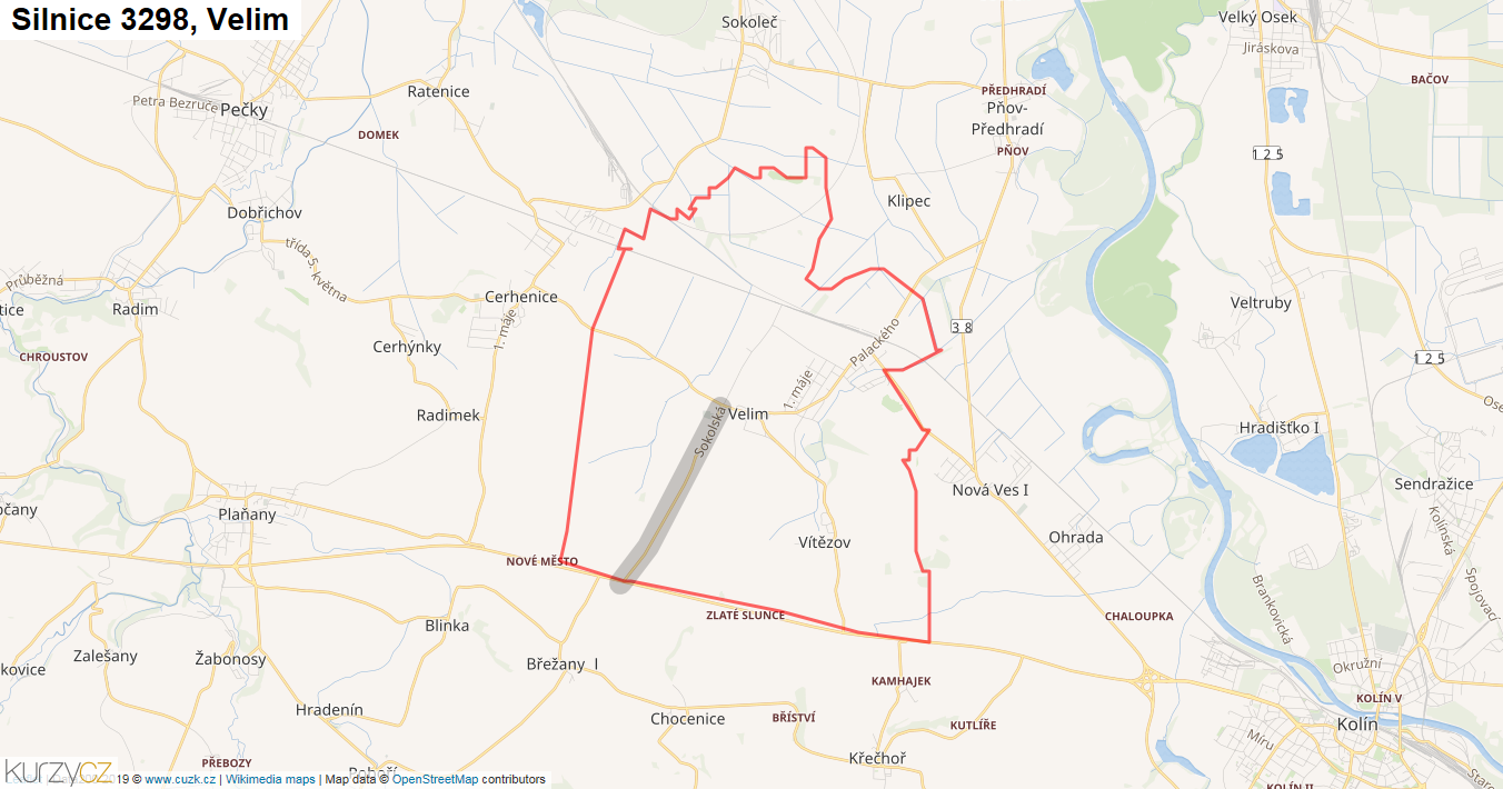 Velim, Silnice 3298 - Mapa