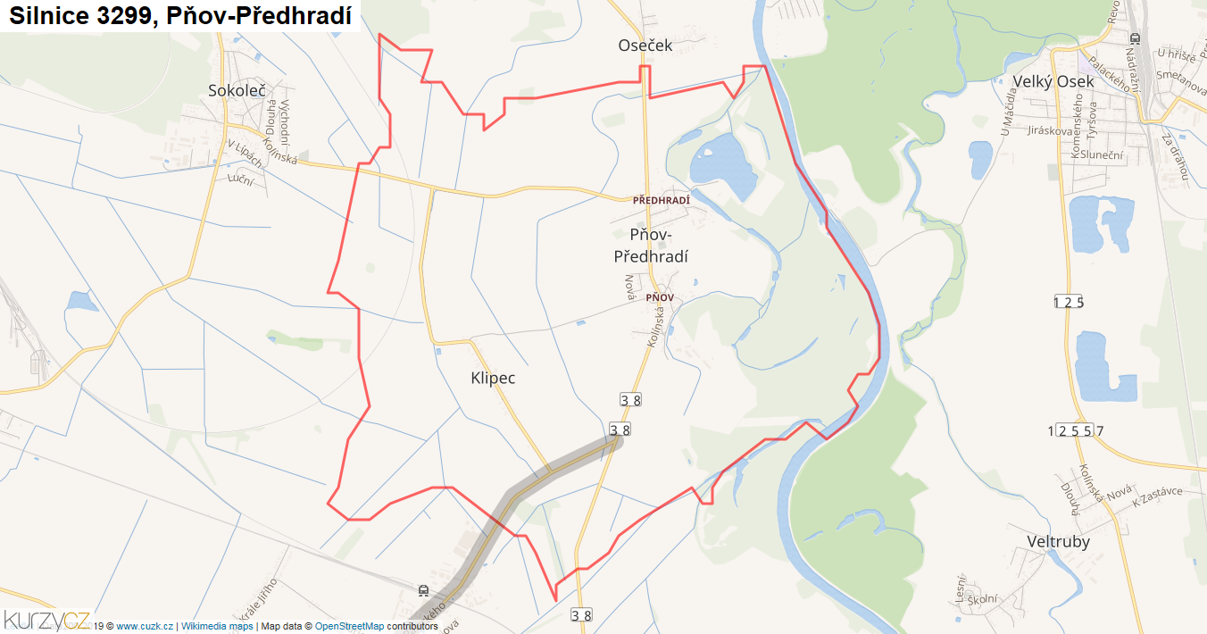 Pňov-Předhradí, Silnice 3299 - Mapa