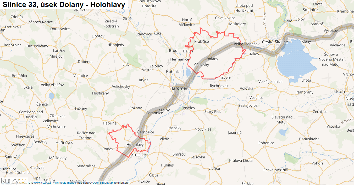 Úsek Dolany - Holohlavy, Silnice 33 - Mapa