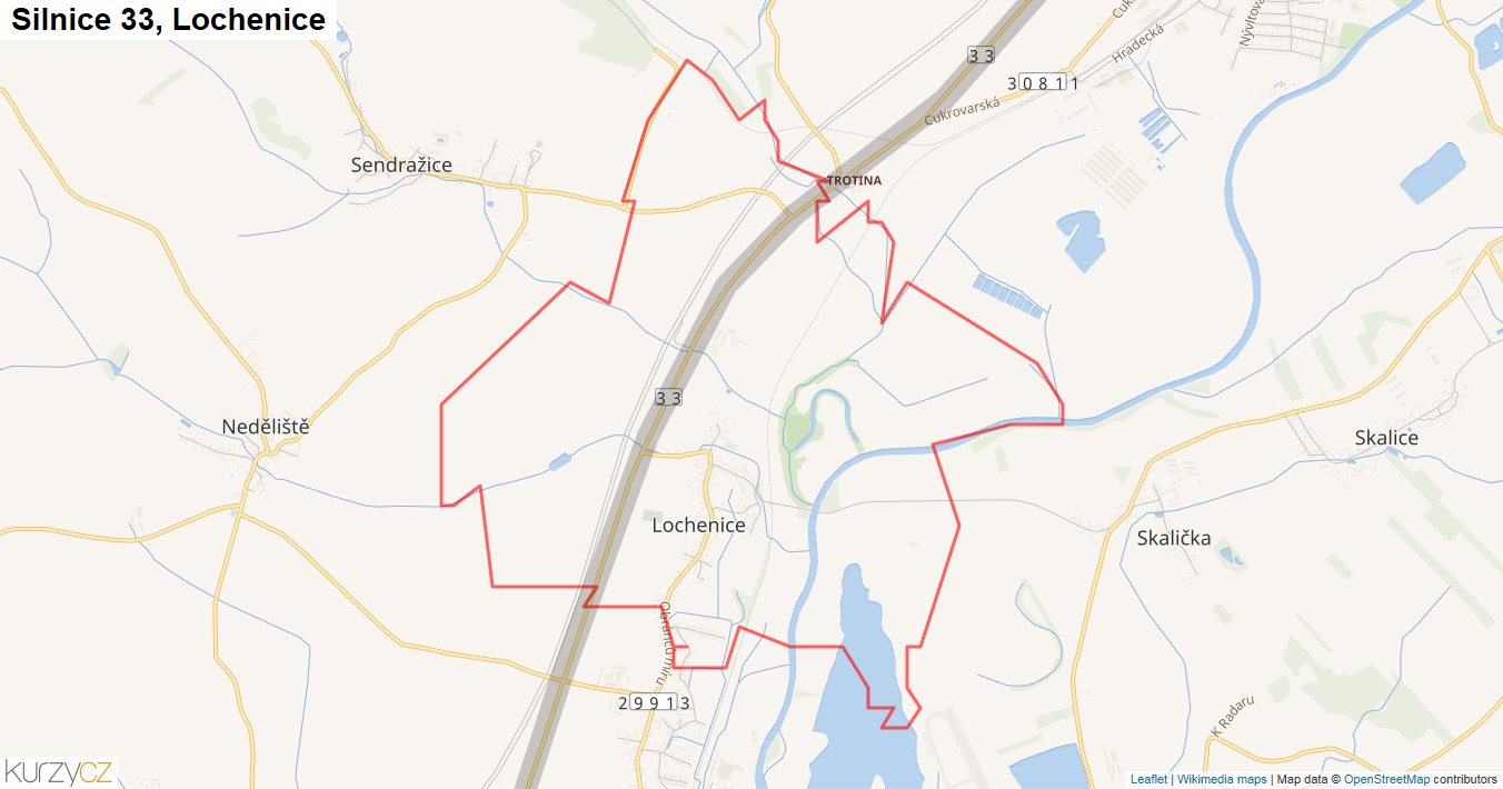 Lochenice, Silnice 33 - Mapa