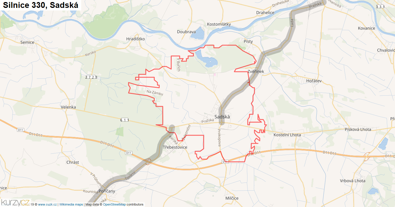 Sadská, Silnice 330 - Mapa