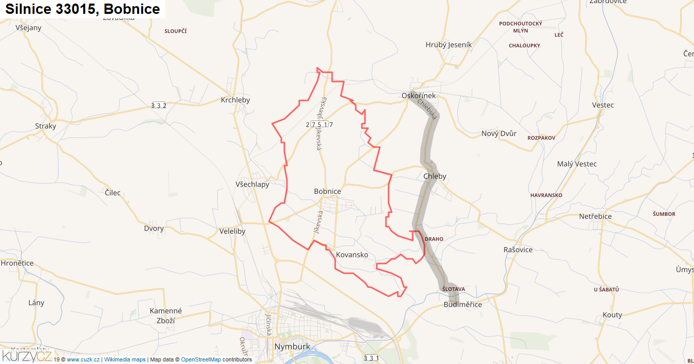 Bobnice, Silnice 33015 - Mapa