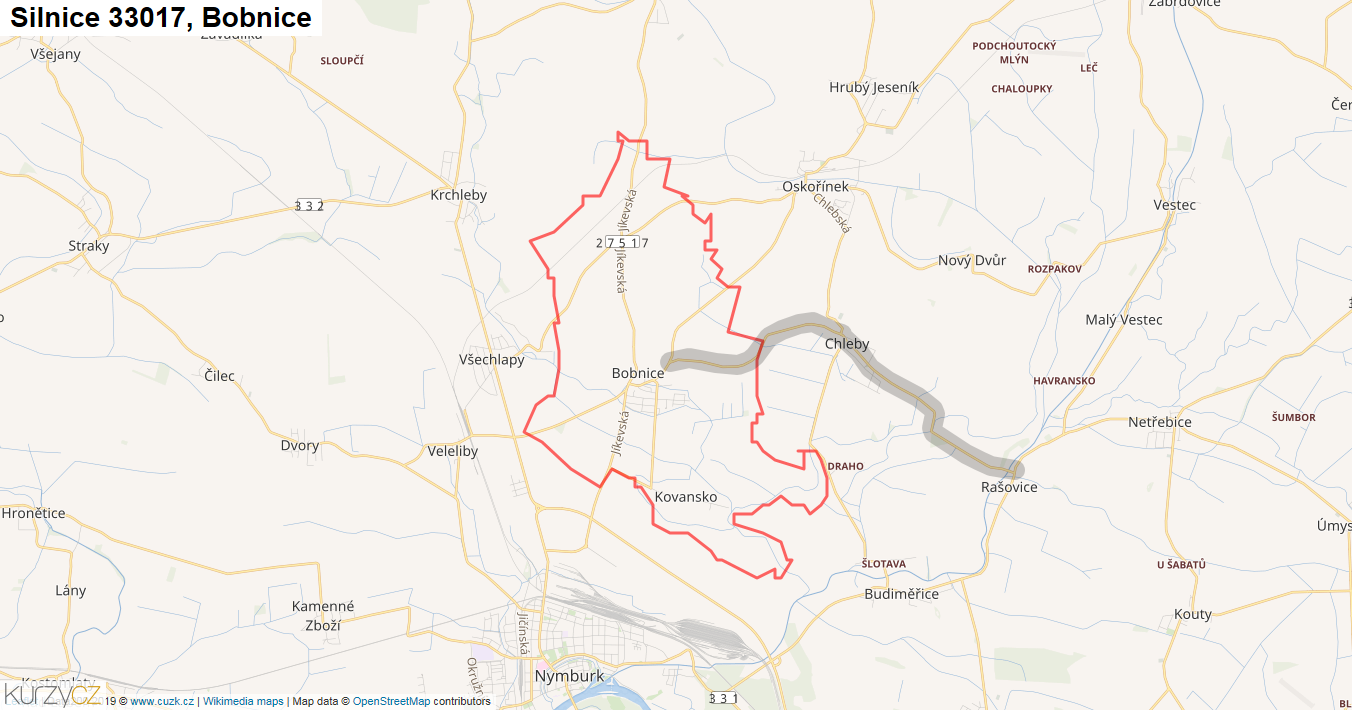 Bobnice, Silnice 33017 - Mapa