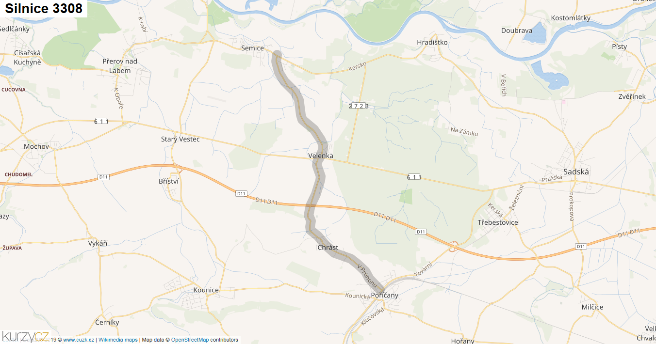 Silnice 3308 - mapa Silnice 3308
