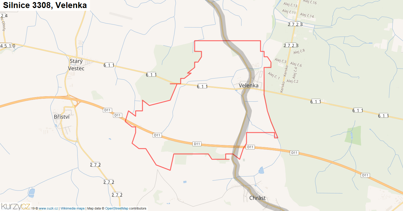 Velenka, Silnice 3308 - Mapa