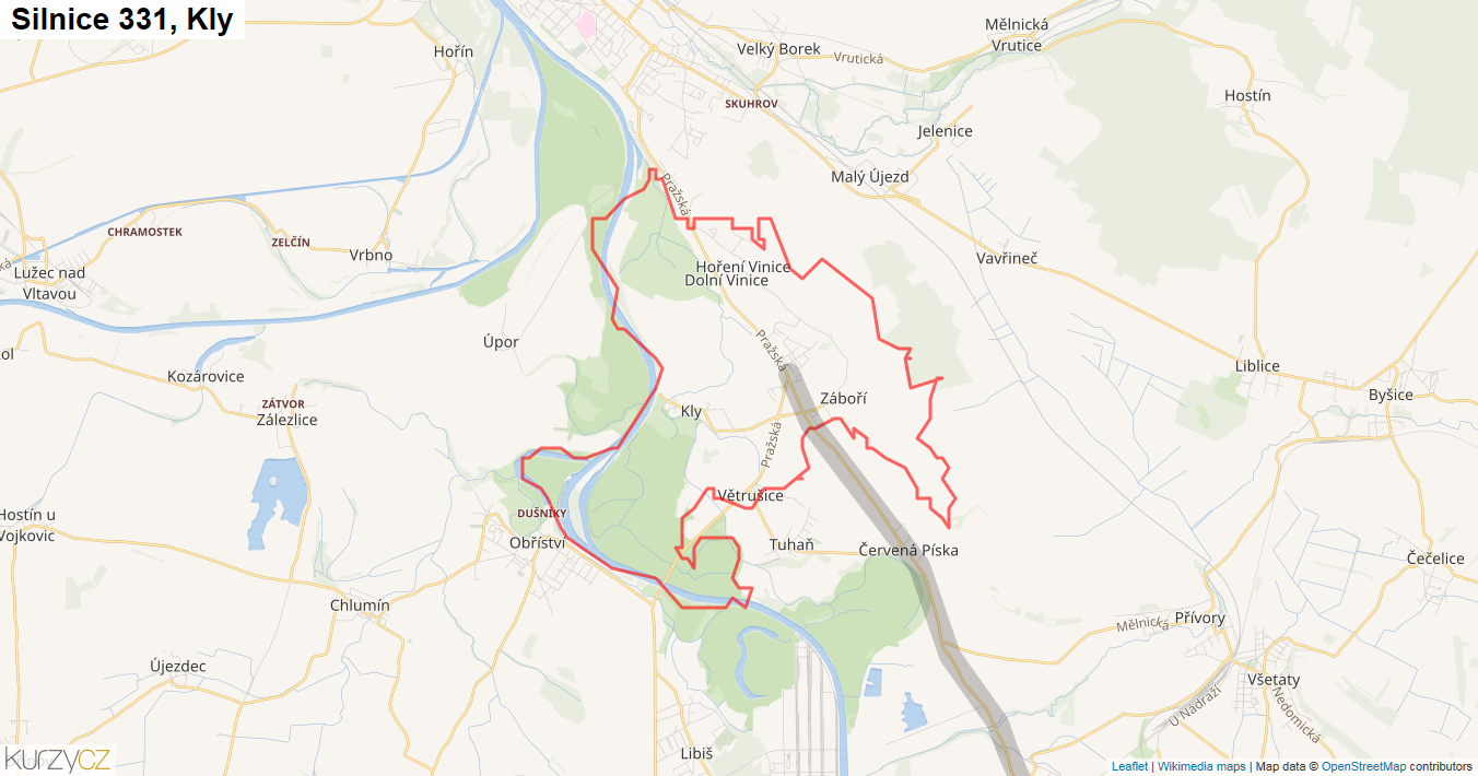 Kly, Silnice 331 - Mapa