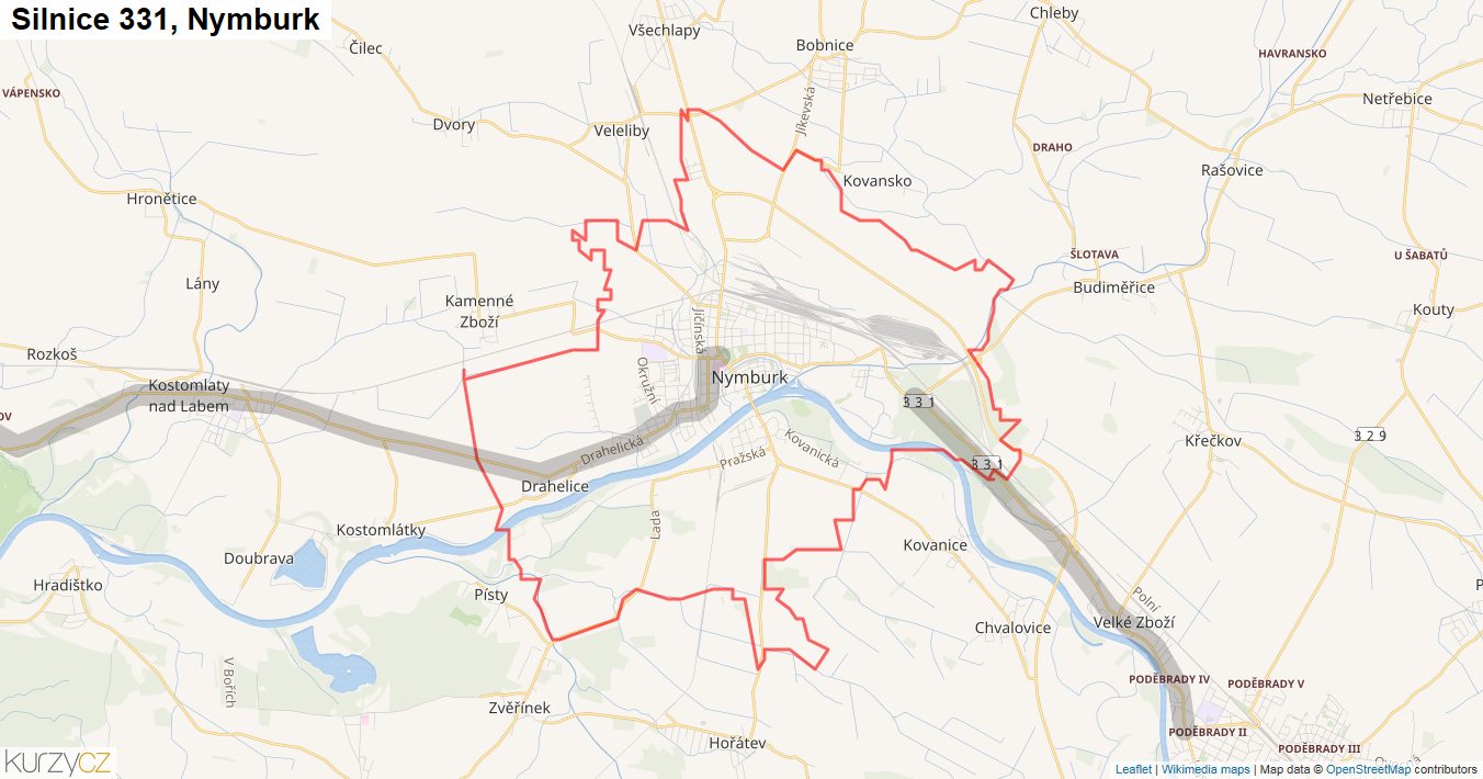 Nymburk, Silnice 331 - Mapa