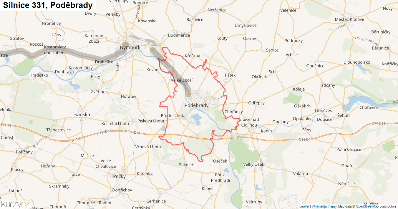 Poděbrady, Silnice 331 - Mapa