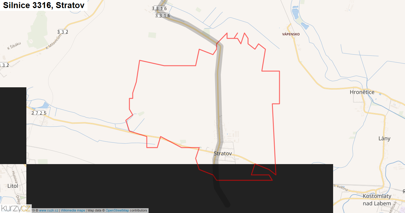 Stratov, Silnice 3316 - Mapa