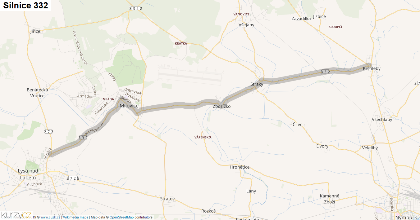 Silnice 332 - mapa Silnice 332