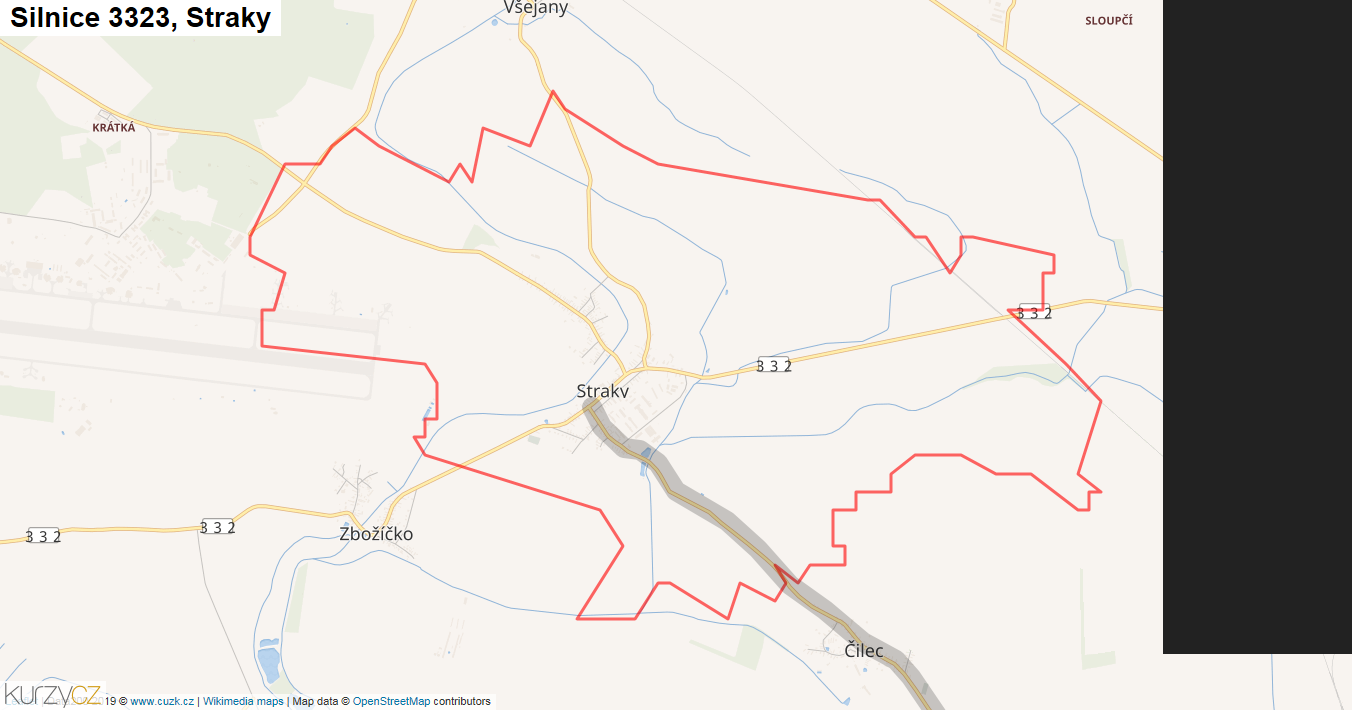 Straky, Silnice 3323 - Mapa