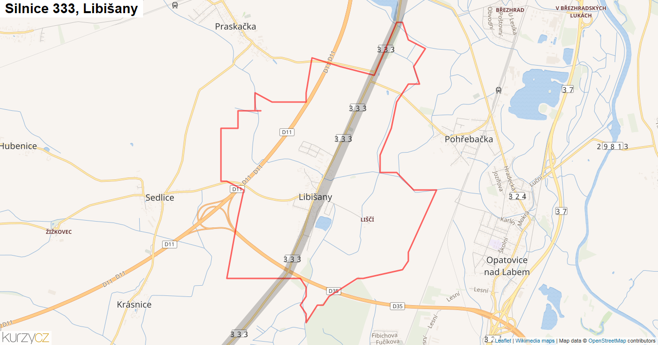 Libišany, Silnice 333 - Mapa