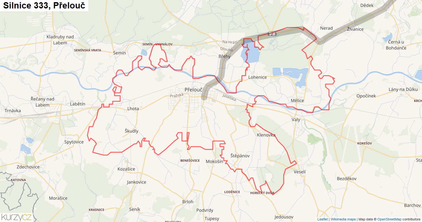Přelouč, Silnice 333 - Mapa