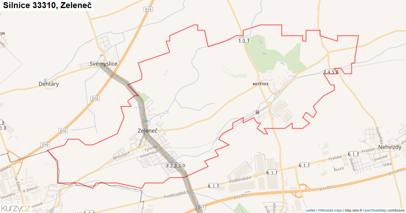 Zeleneč, Silnice 33310 - Mapa