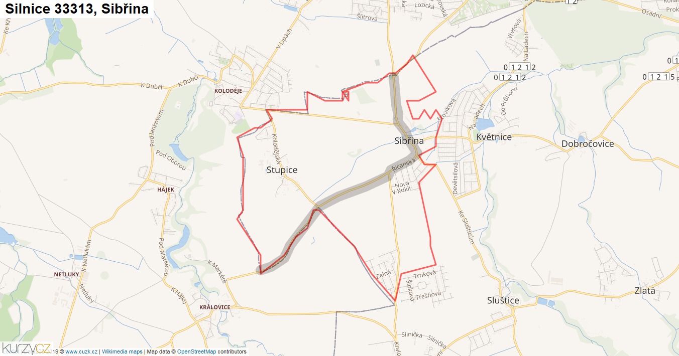 Sibřina, Silnice 33313 - Mapa
