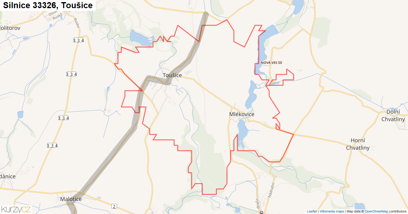 Toušice, Silnice 33326 - Mapa