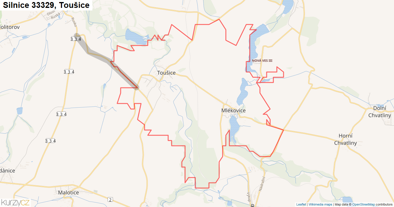 Toušice, Silnice 33329 - Mapa