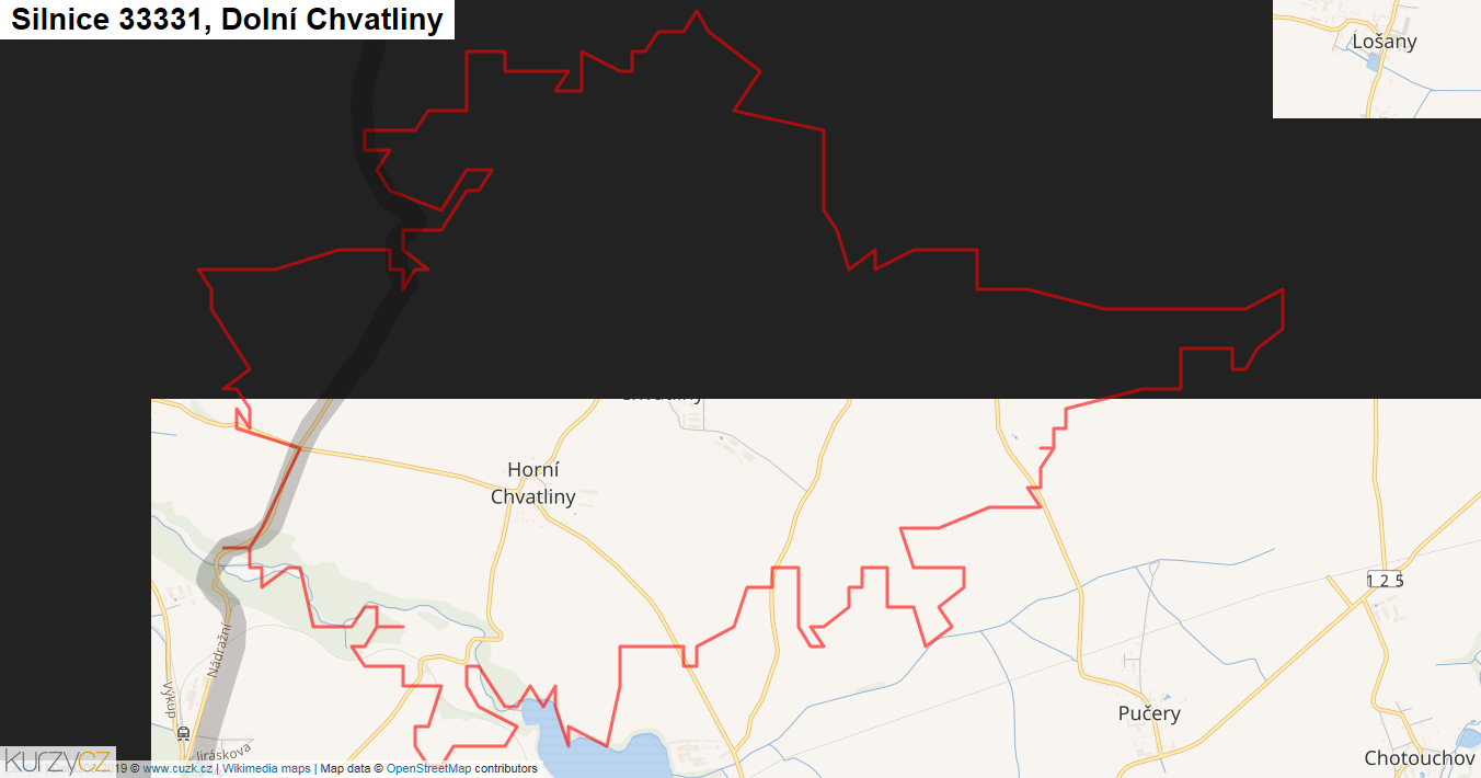 Dolní Chvatliny, Silnice 33331 - Mapa