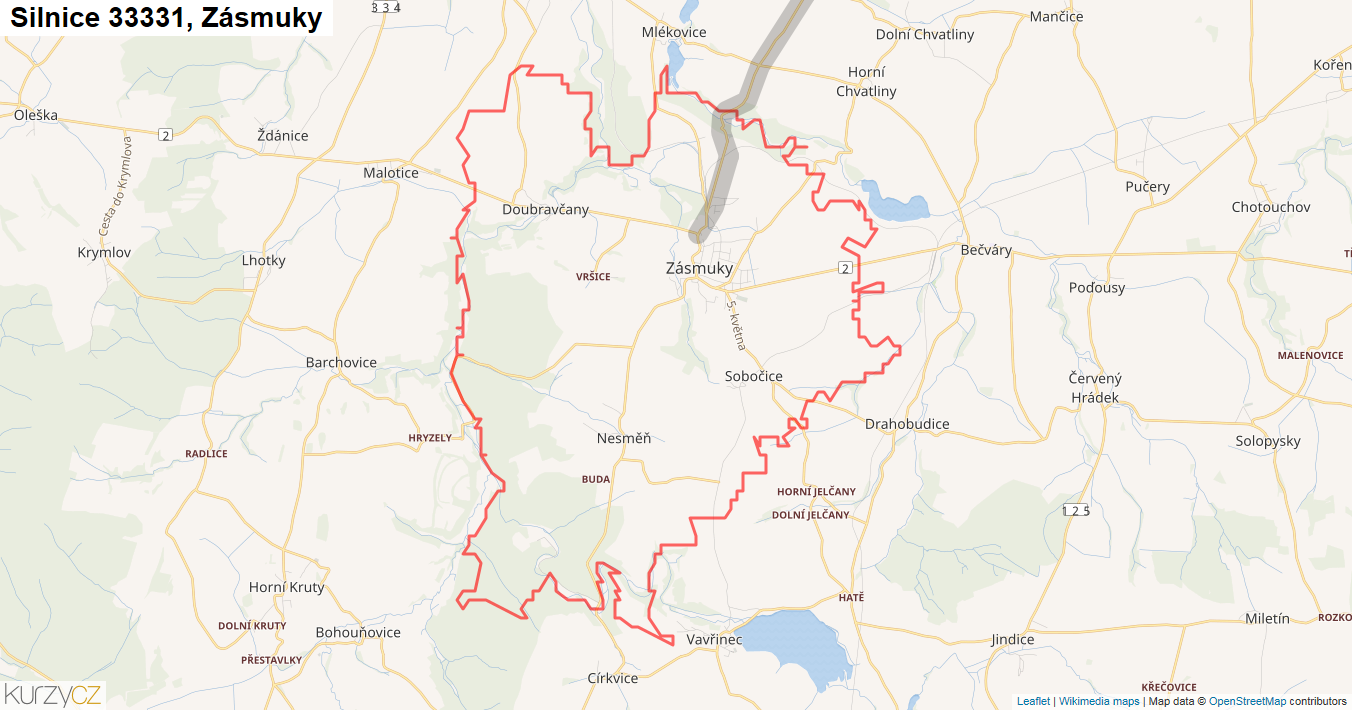 Zásmuky, Silnice 33331 - Mapa
