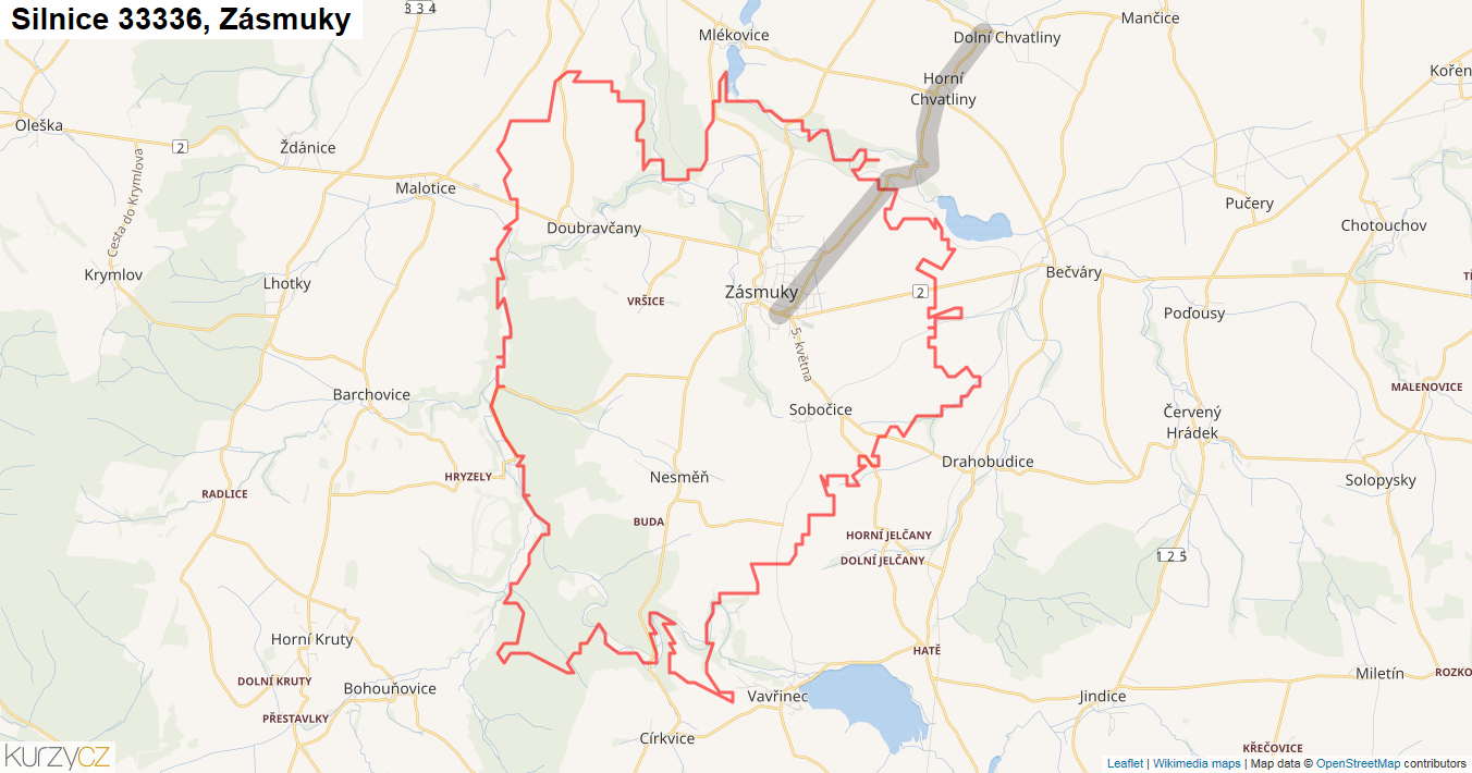 Zásmuky, Silnice 33336 - Mapa
