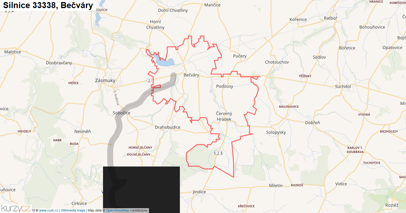 Bečváry, Silnice 33338 - Mapa