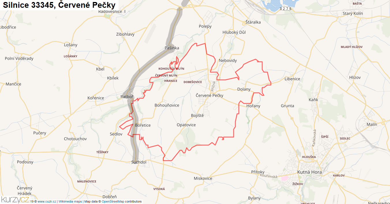 Červené Pečky, Silnice 33345 - Mapa