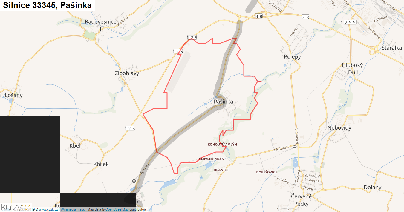 Pašinka, Silnice 33345 - Mapa