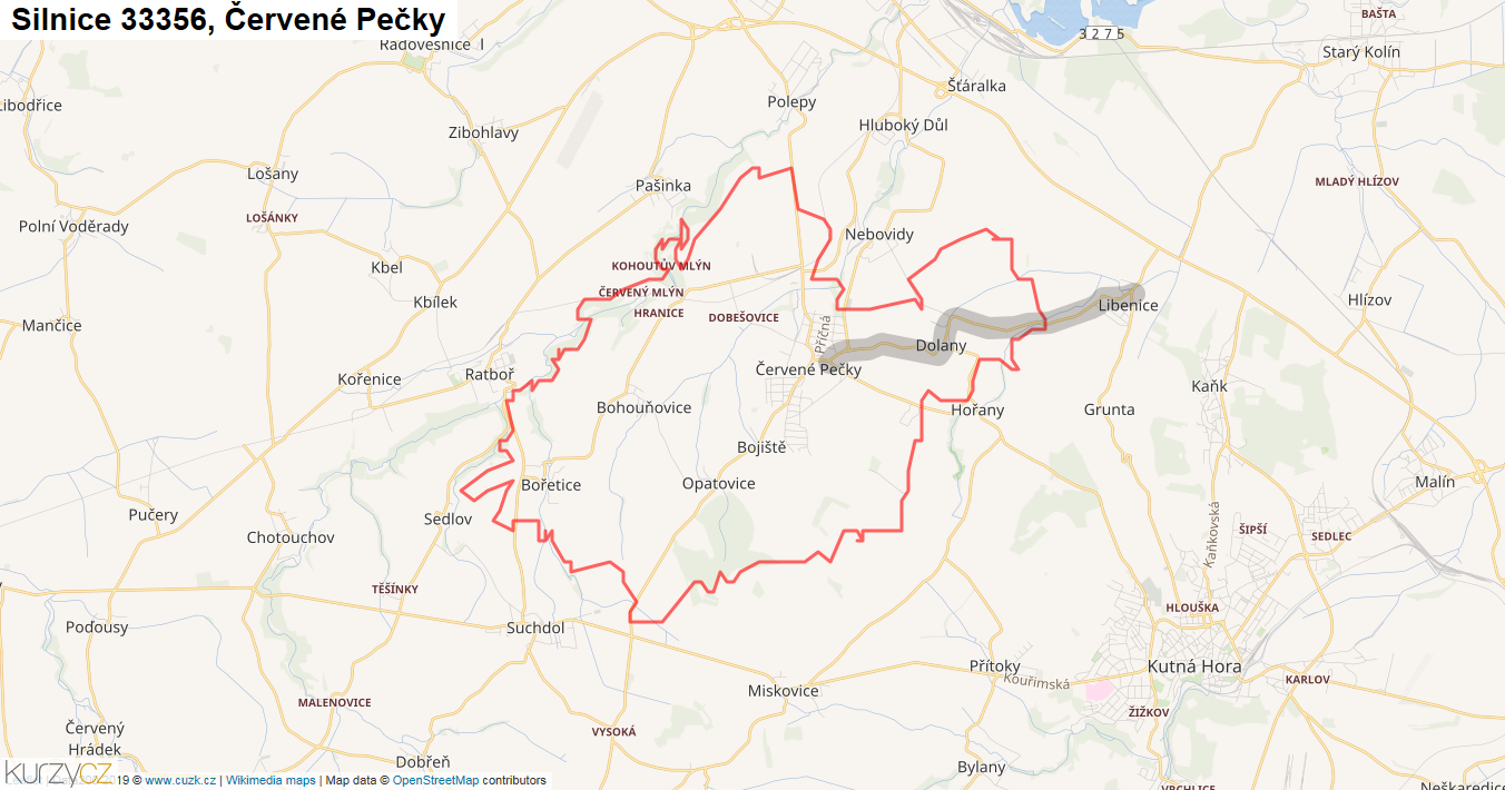 Červené Pečky, Silnice 33356 - Mapa