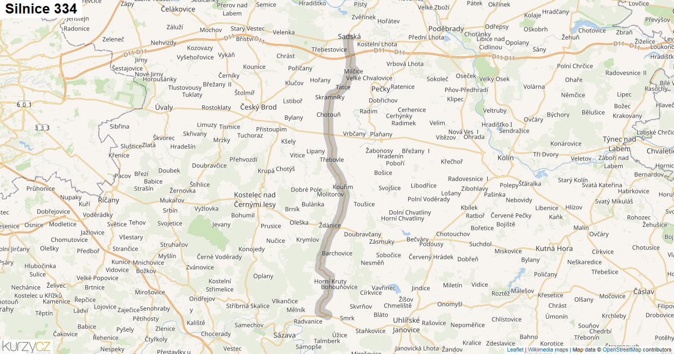 Silnice 334 - mapa Silnice 334