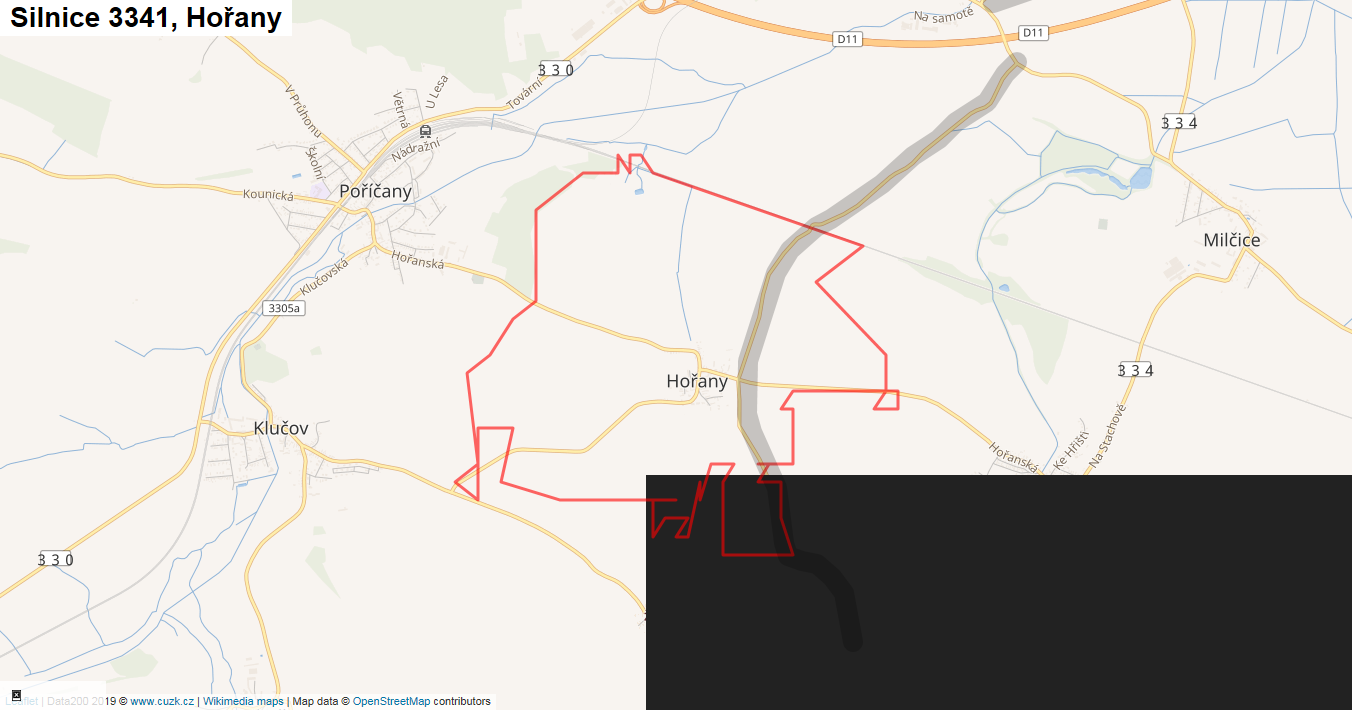 Hořany, Silnice 3341 - Mapa